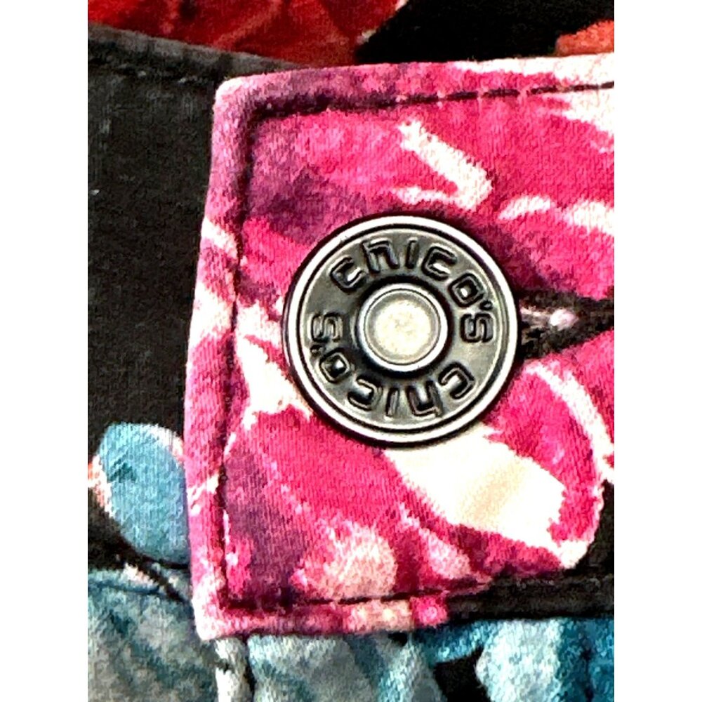 Chicos Floral Skinny Jeggings Pants Ankle Black Red Vibrant Roses Stretch Size 4 - Picture 6 of 13